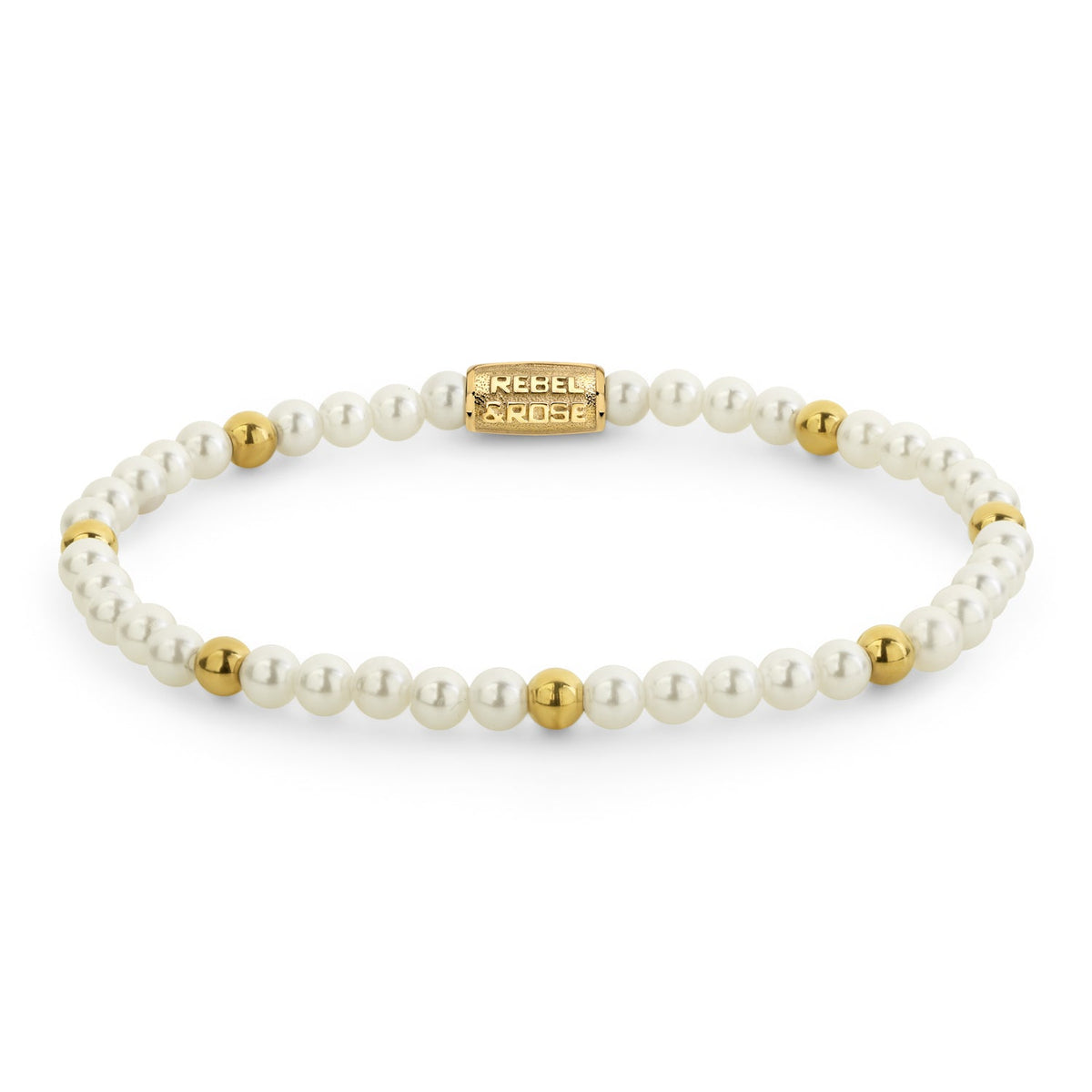 Rebel & Rose Pearl & Gold-coloured armband 4 mm - goudkleurig en wit