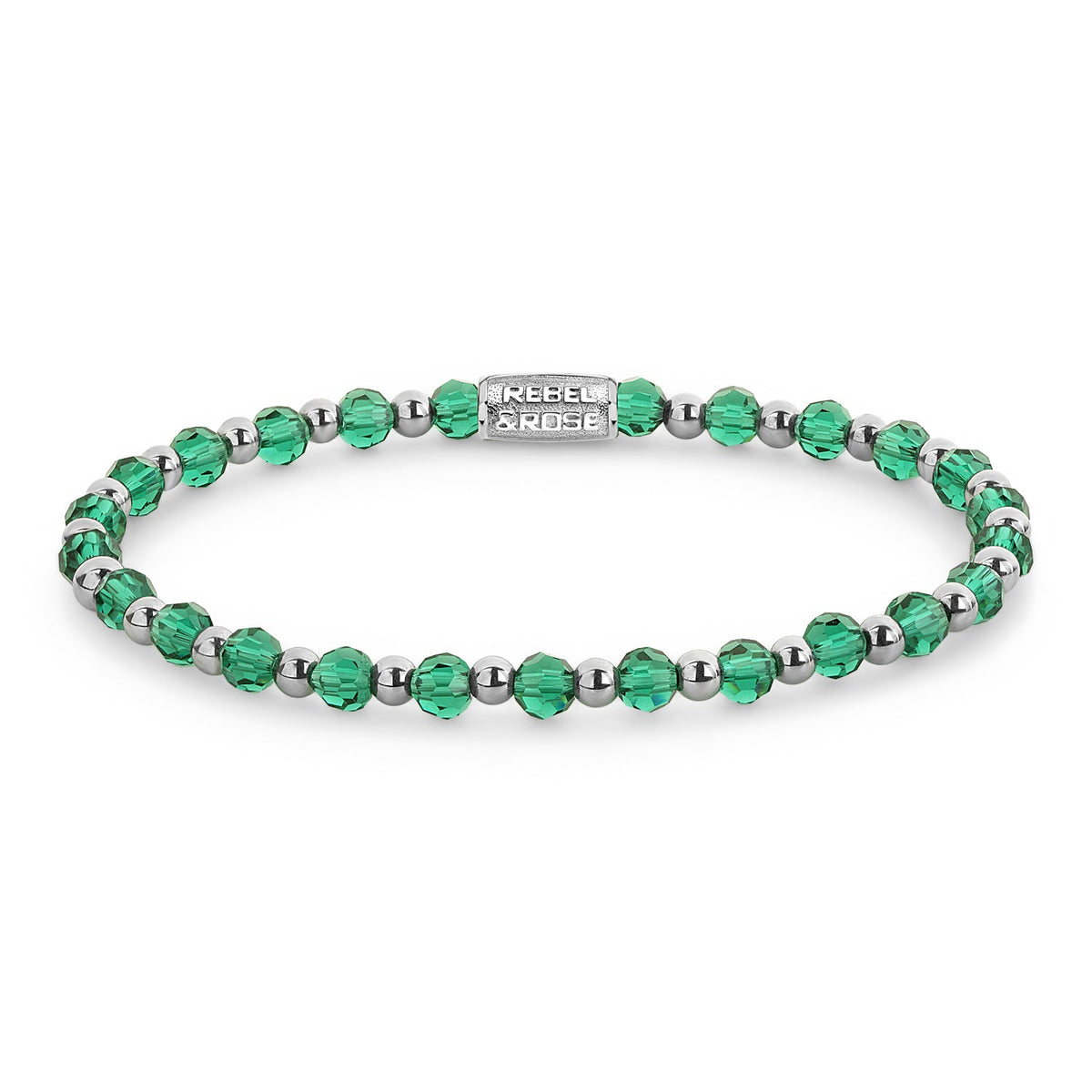 Rebel & Rose Mix Green Morning Glam Rocks silver-coloured armband 4 mm - zilverkleurig en groen