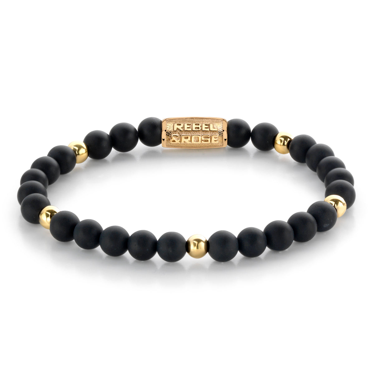 Rebel & Rose Matt Black Madonna armband 6 mm - goudkleurig