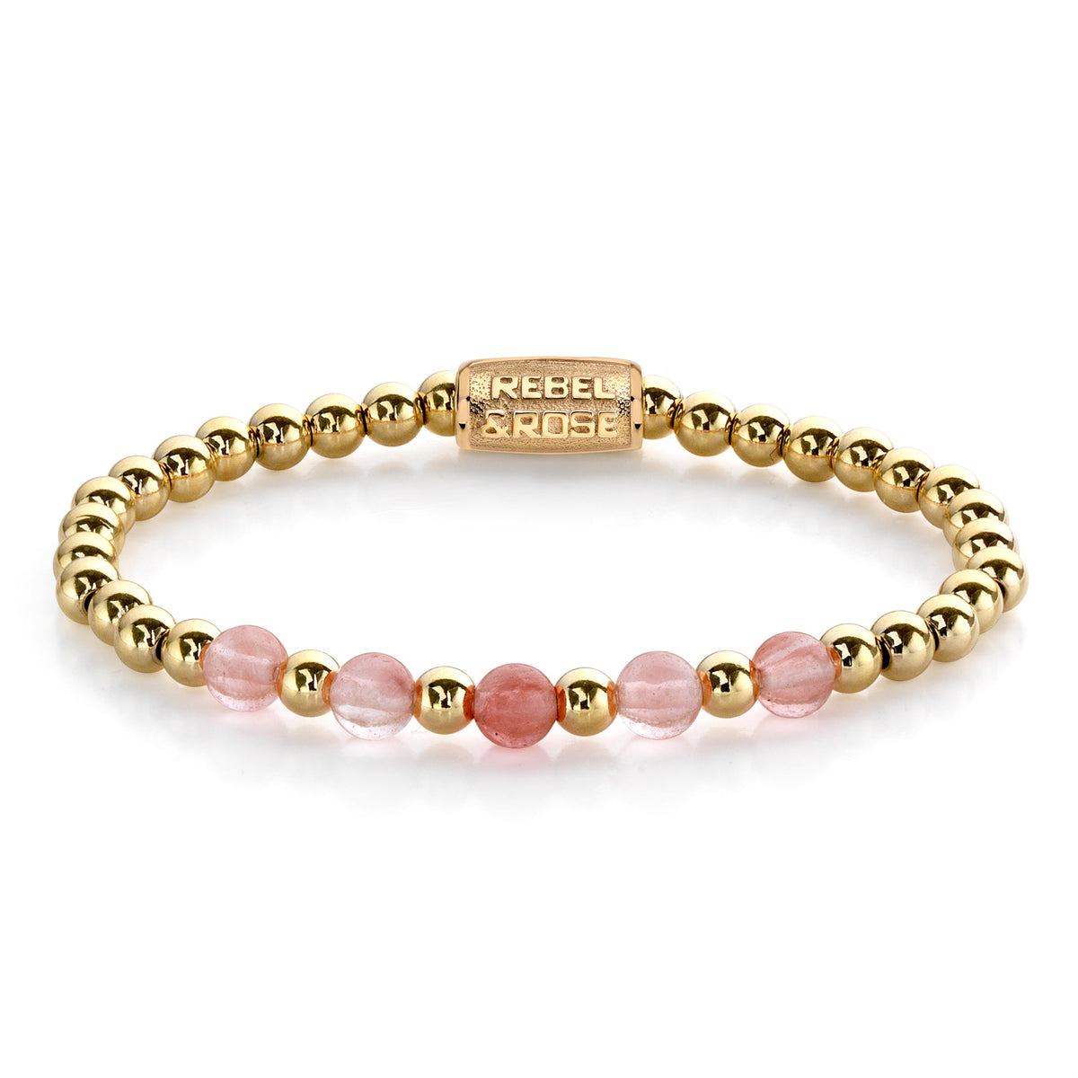 Rebel & Rose Yellowgold meets Cherry Rose armband 6 mm - goudkleurig en roze