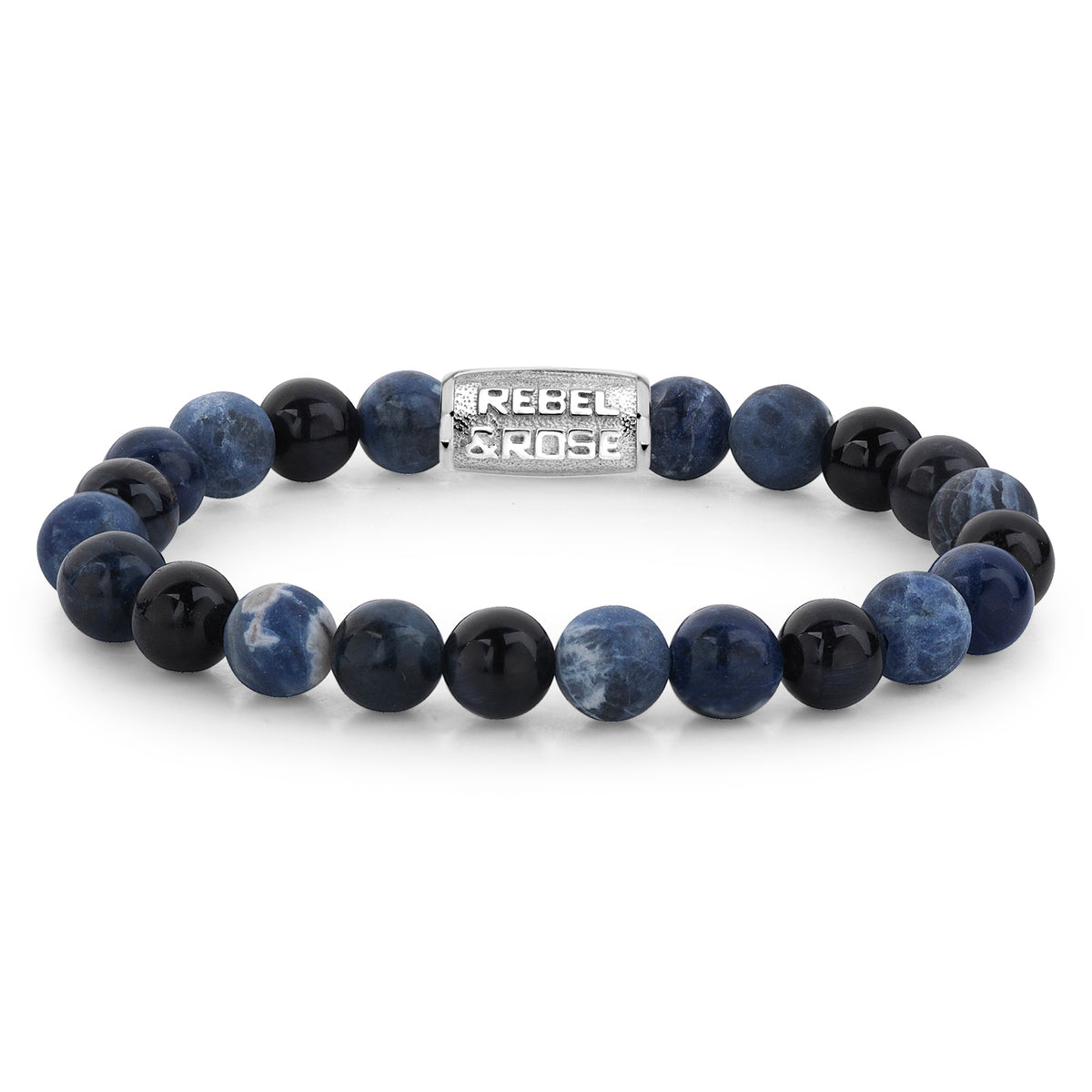 Rebel & Rose Blue Rocks armband 8 mm - blauw en zwart