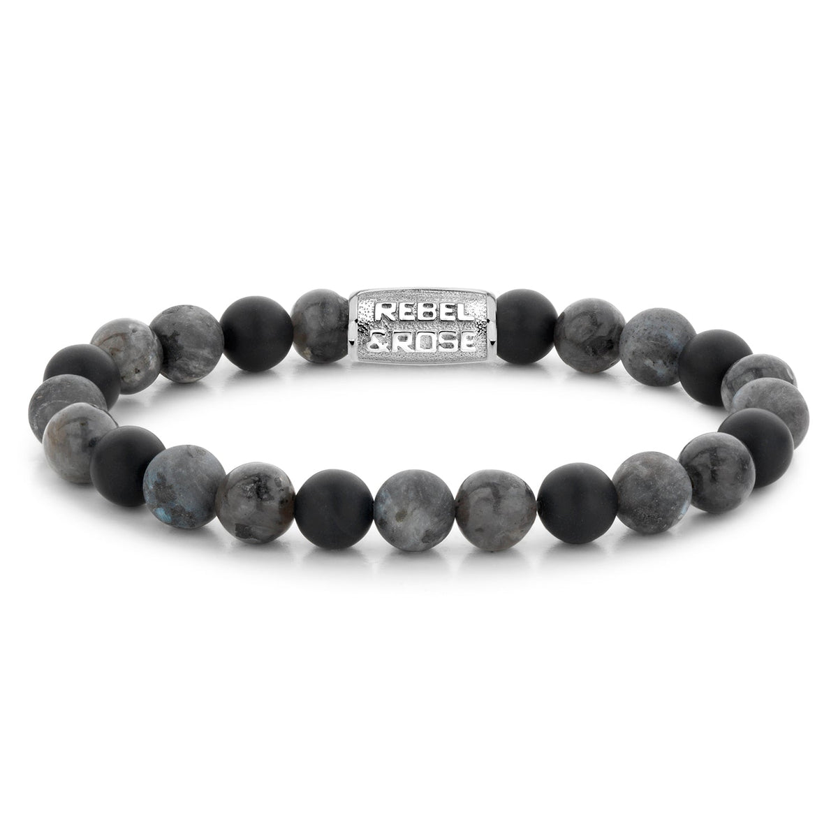 Rebel & Rose Grey Rocks armband 8 mm - grijs en zwart