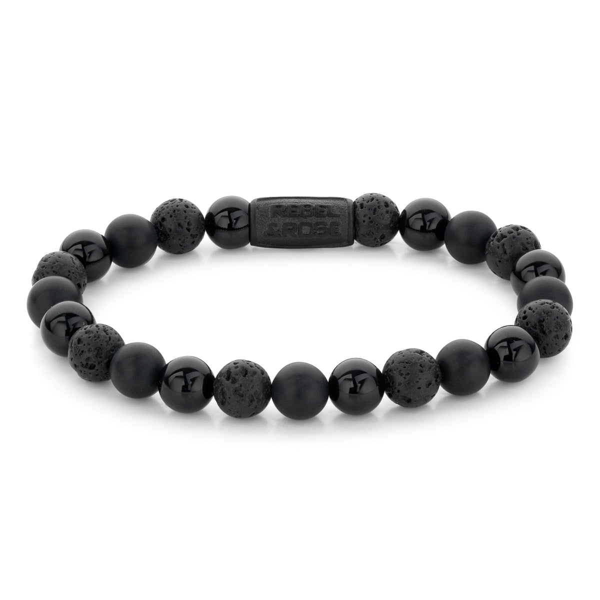 Rebel & Rose Black Rocks - All-Black armband 8 mm - zwart