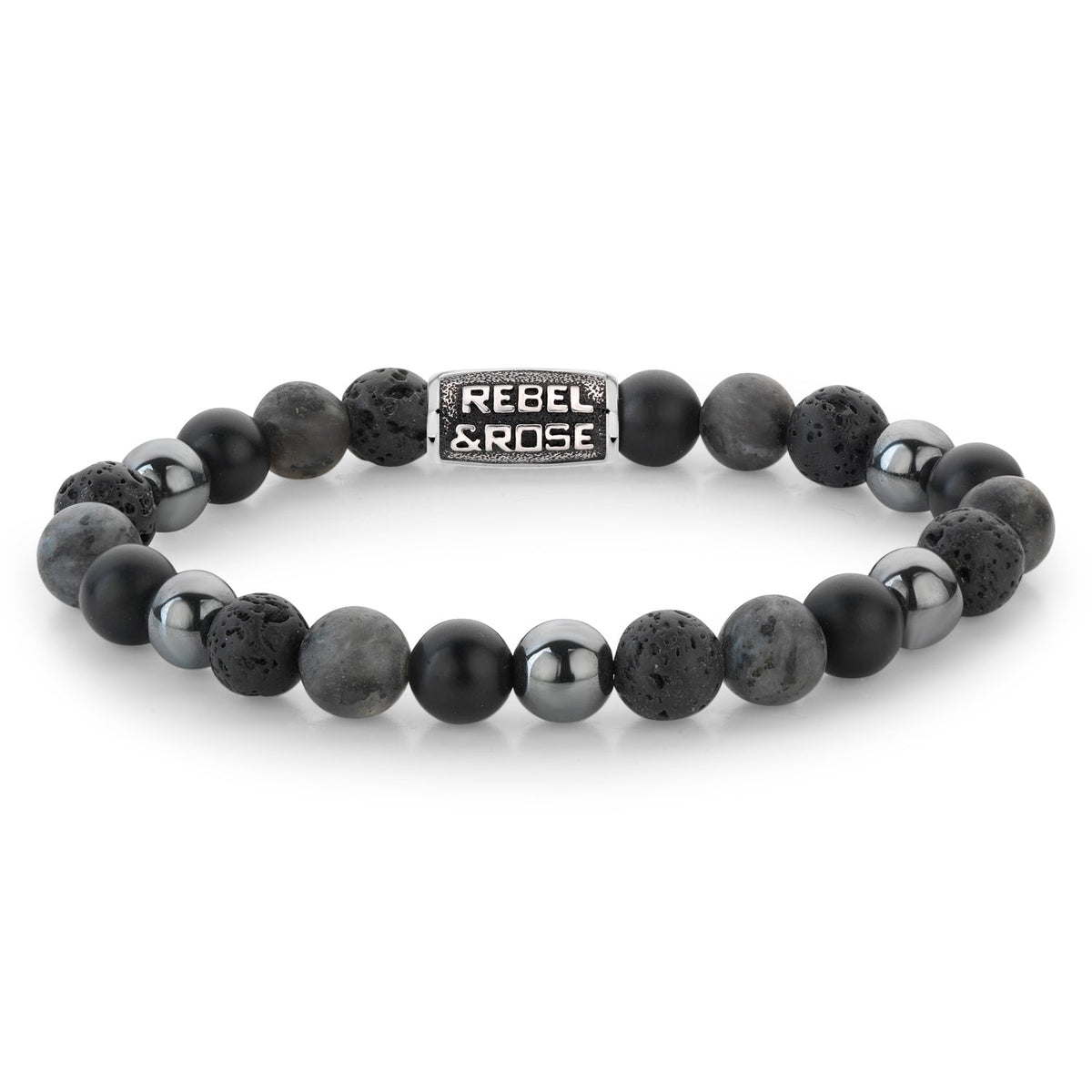 Rebel & Rose Grey Rocks Vintage armband 8 mm - grijs en zwart