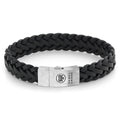 Rebel & Rose Braided Raw Matt Black leren armband - zwart en zilverkleurig