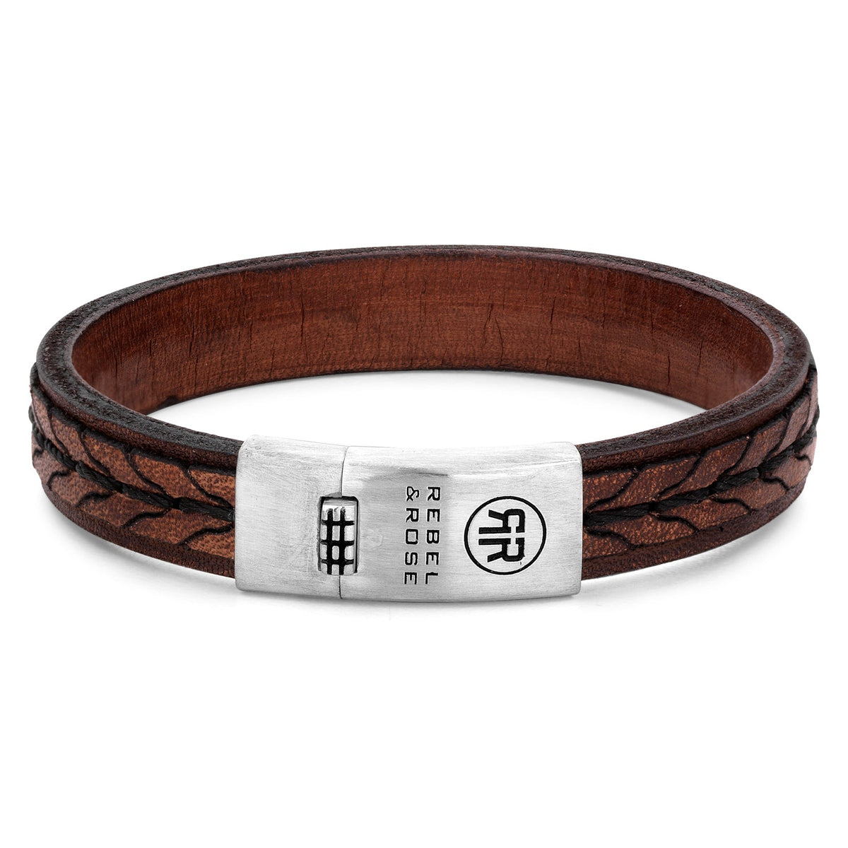 Rebel & Rose 2 Stranded 925 Earth leren armband - bruin