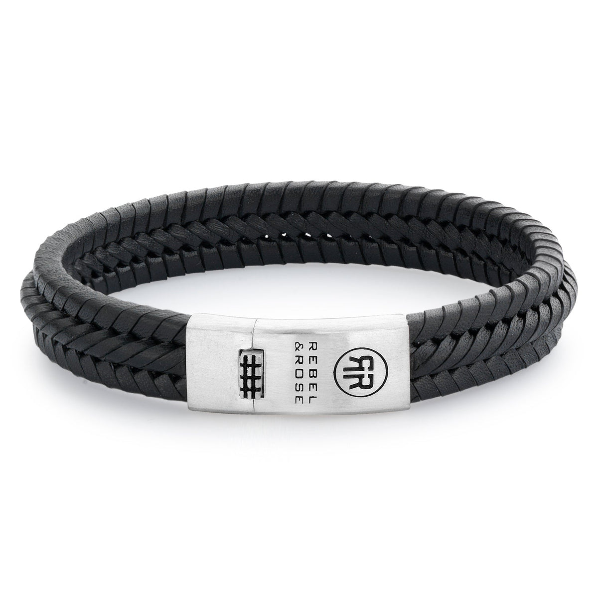 Rebel & Rose Twisted 925 Black leren armband - zwart