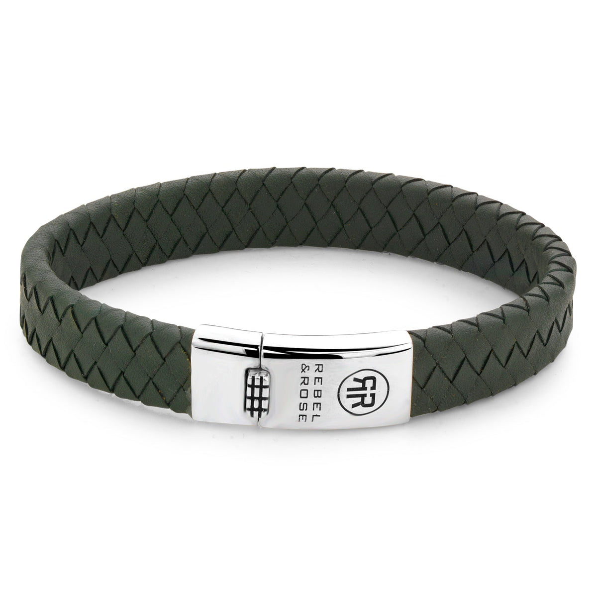 Rebel & Rose Braided Flat 925 Ranger leren armband - groen