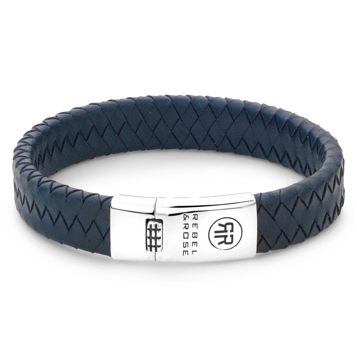 Rebel & Rose Braided Flat 925 Navy leren armband - blauw