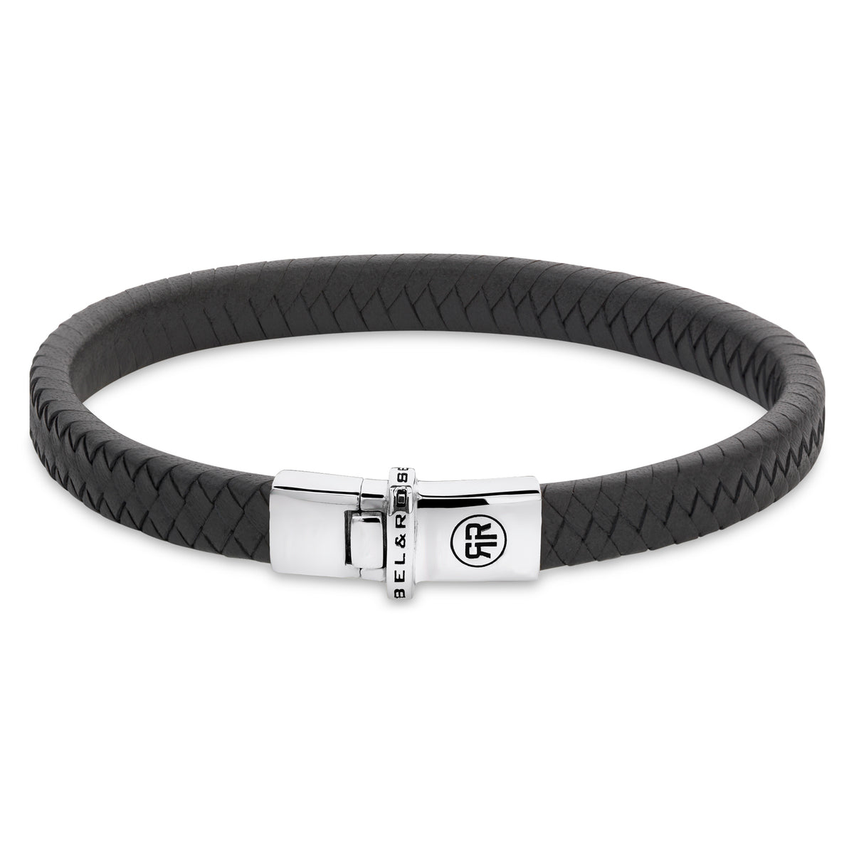 Rebel & Rose Small Braided Anthracite leren armband - grijs
