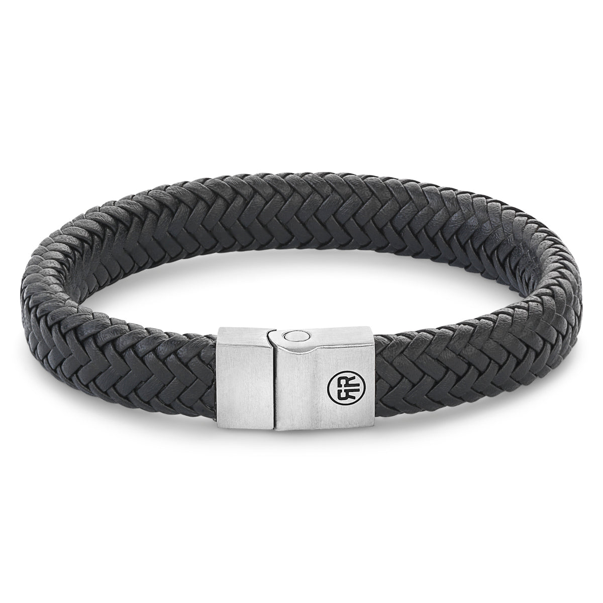 Rebel & Rose Full Metal Herringbone Matt leren armband - zwart