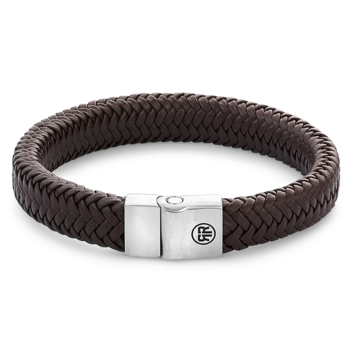 Rebel & Rose Full Metal Herringbone Brown Matt leren armband 12 mm - bruin