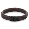 Rebel & Rose Full Metal Herringbone Brown Black leren armband 12 mm - bruin