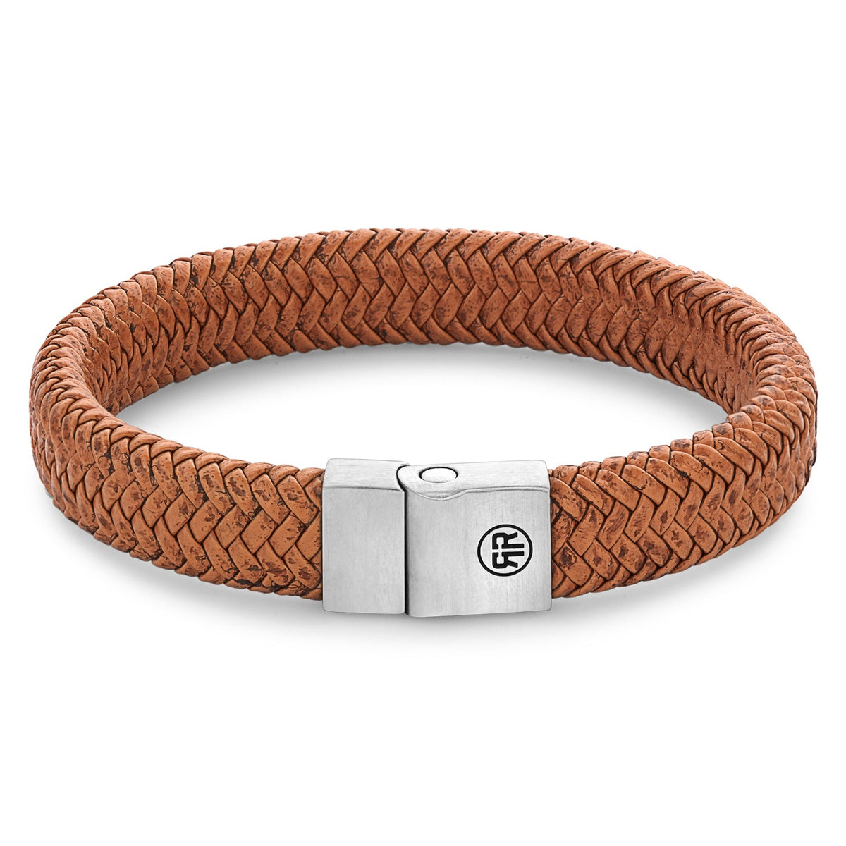 Rebel & Rose Full Metal Herringbone Cognac Matt leren armband