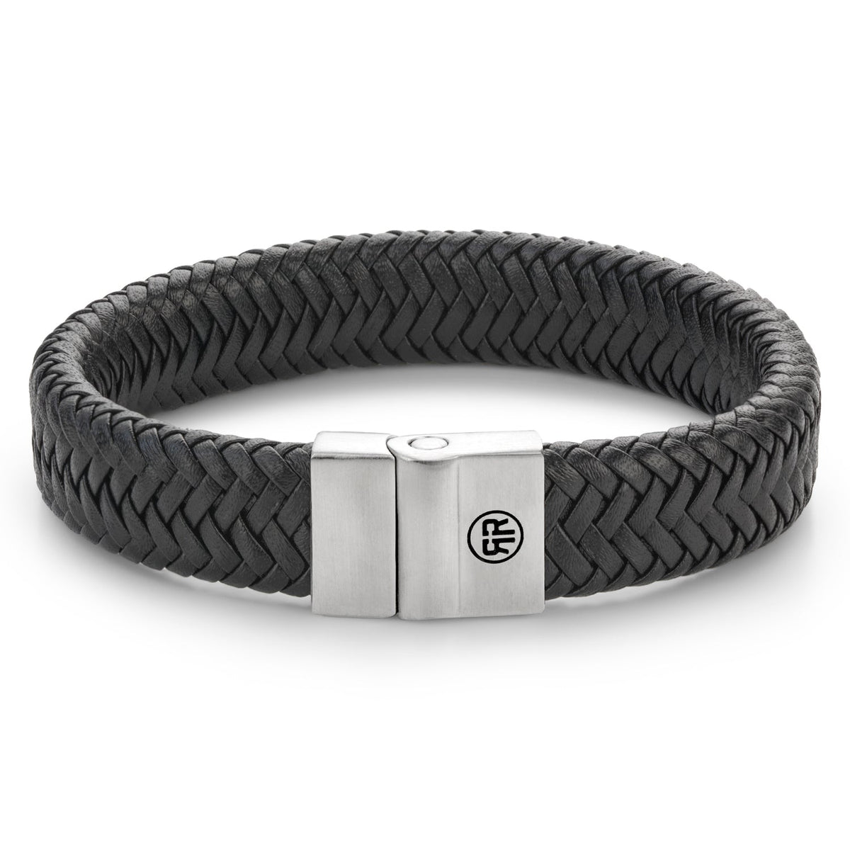 Rebel & Rose Full Metal Plaid Black Matt leren armband 15 mm - zwart