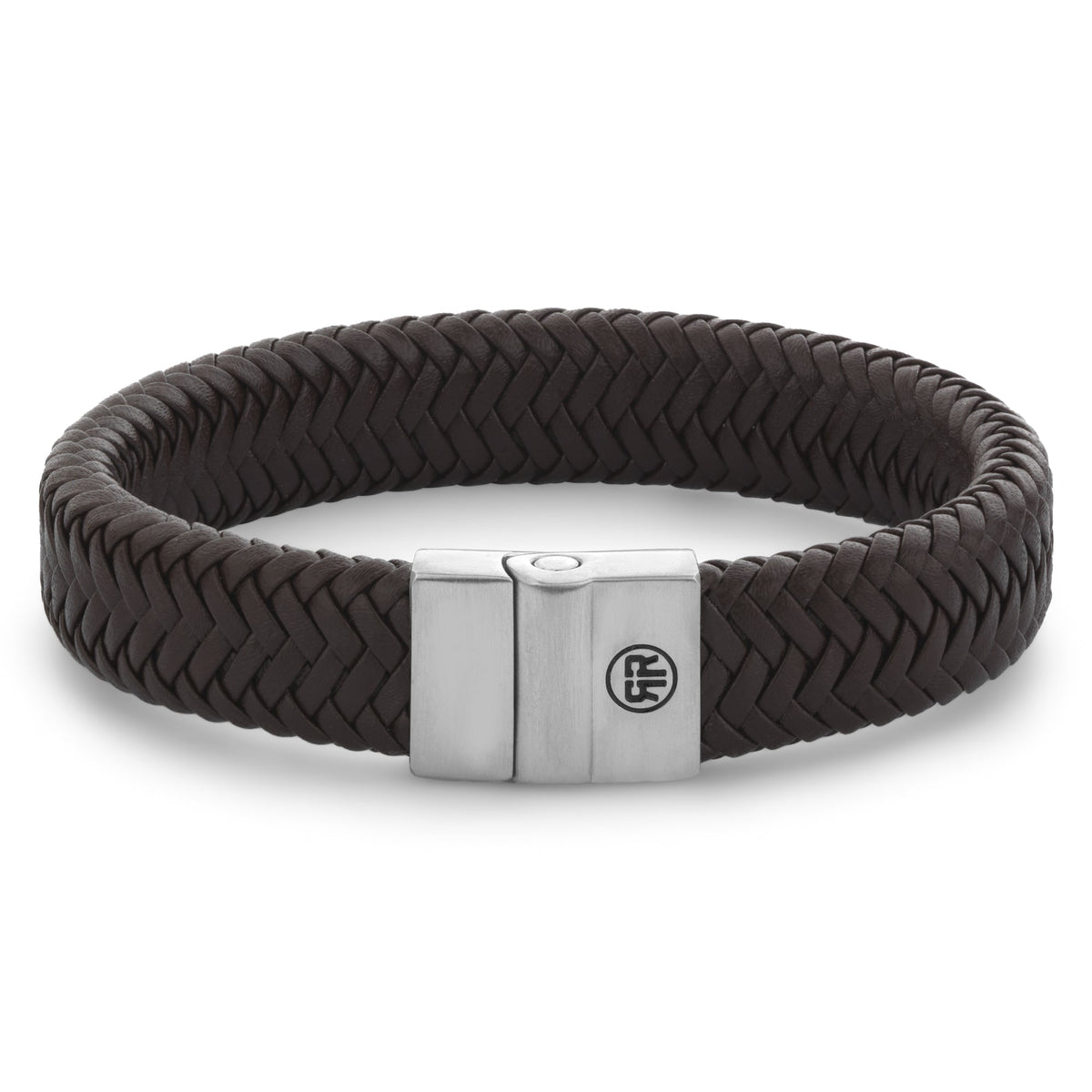 Rebel & Rose Full Metal Plaid Brown Matt leren armband 15 mm - bruin