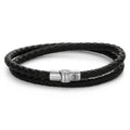 Rebel & Rose Full Metal Double Round Black leren armband 10 mm - zwart