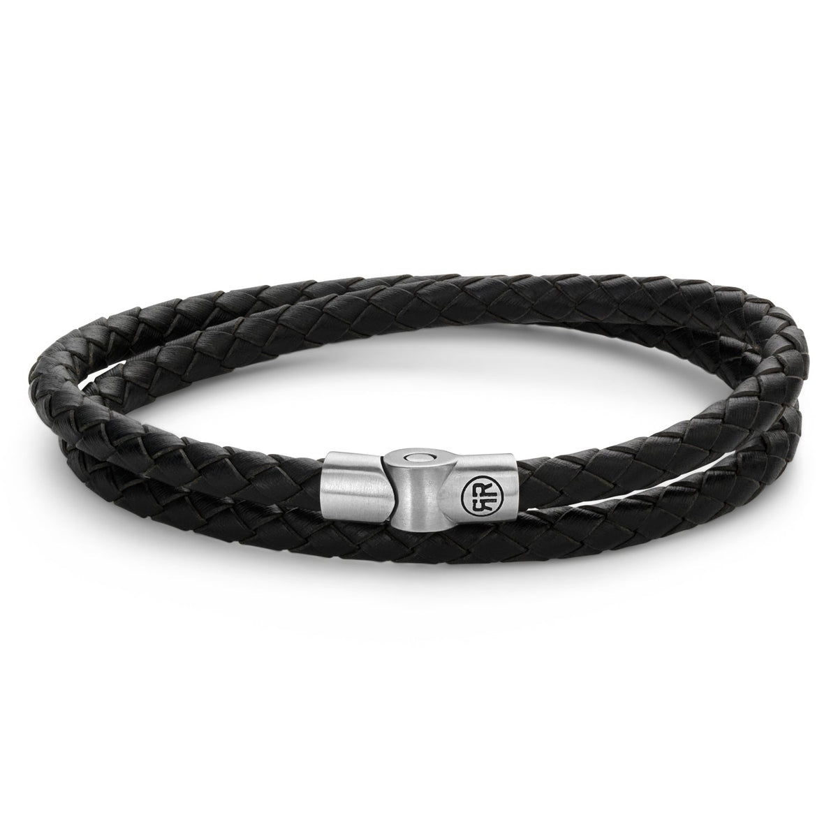 Rebel & Rose Full Metal Double Round Black leren armband 10 mm - zwart