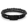 Rebel & Rose Full Metal Combo 12 mm Black Rocks leren armband - zwart