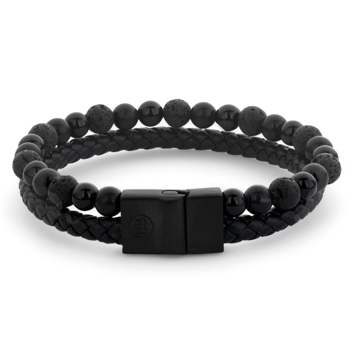 Rebel & Rose Full Metal Combo 12 mm Black Rocks leren armband - zwart