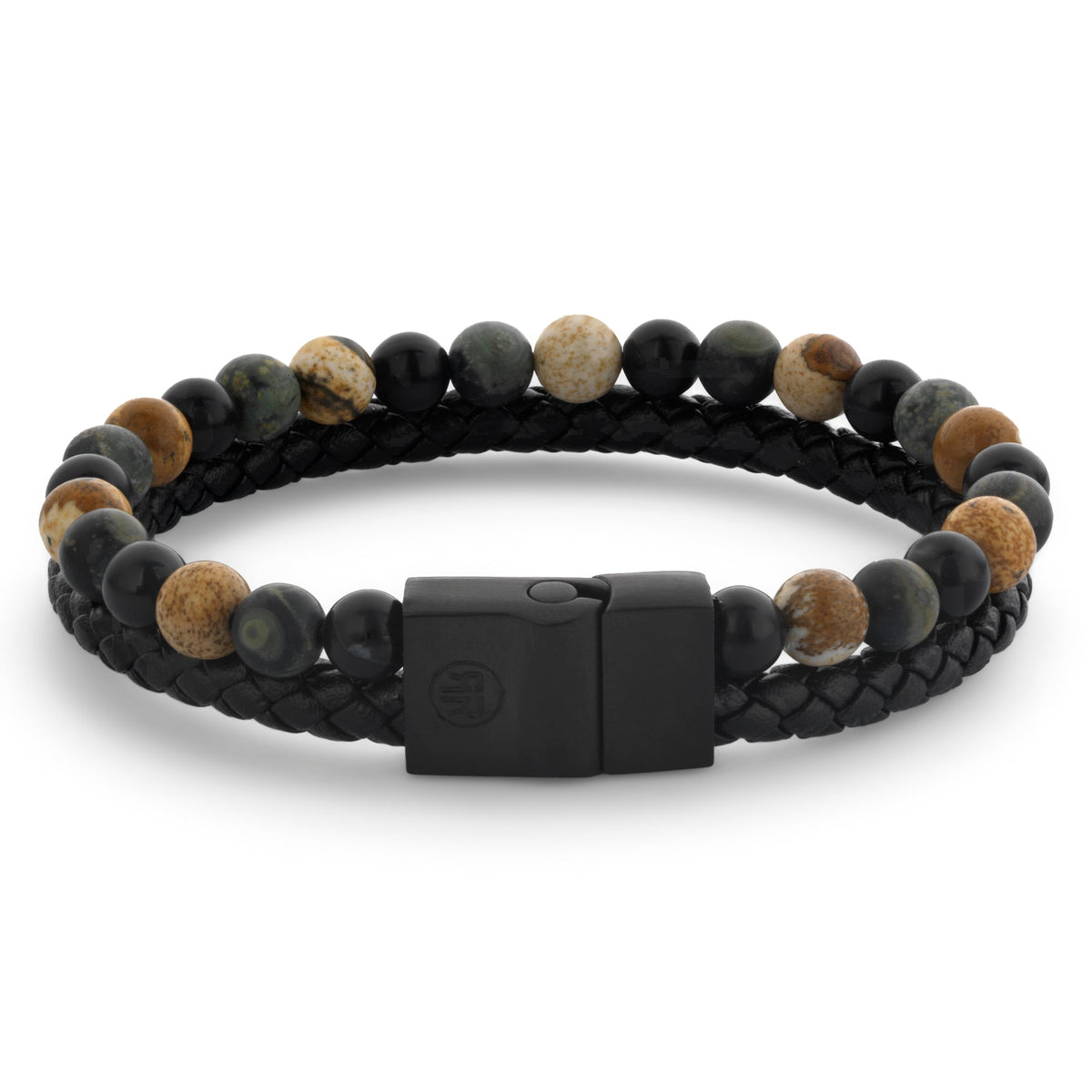 Rebel & Rose Full Metal Combo 12 mm Autumn Storm leren armband - zwart