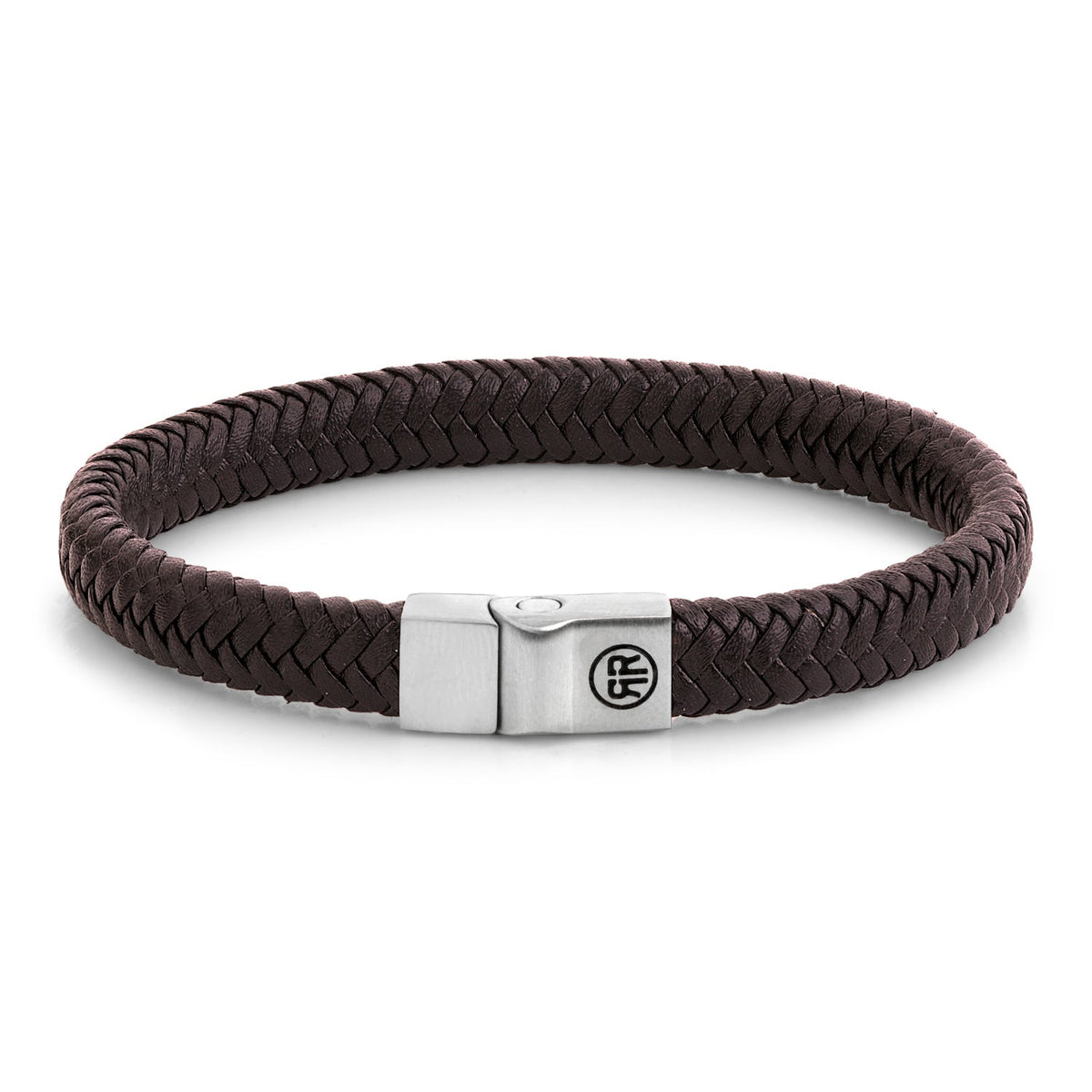 Rebel & Rose Full Metal Herringbone 9 mm Brown Matt leren armband 9 mm - bruin
