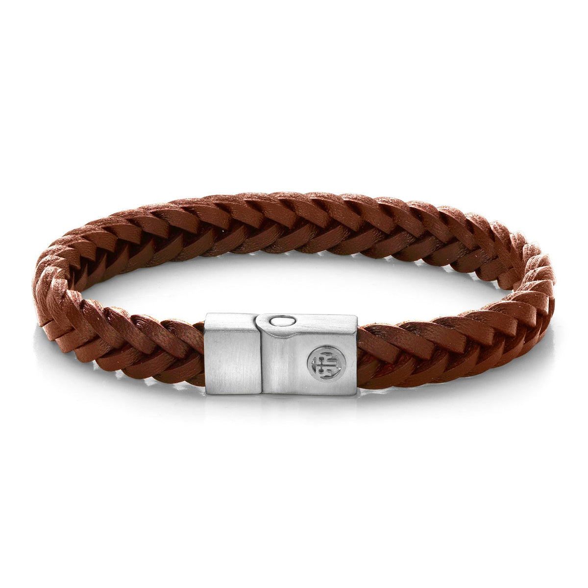 Rebel & Rose Full Metal Premium Braided 9 mm Cognac leren armband 9 mm - bruin