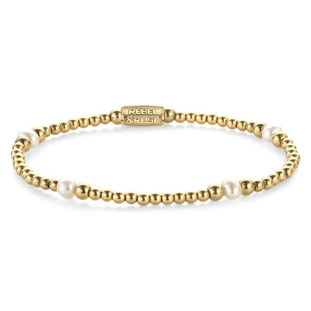 Rebel & Rose Touch of Pearl Gem armband 4 mm - wit en goudkleurig