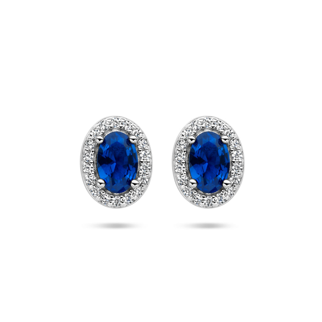 Oorknoppen blauw en wit zirkonia halo