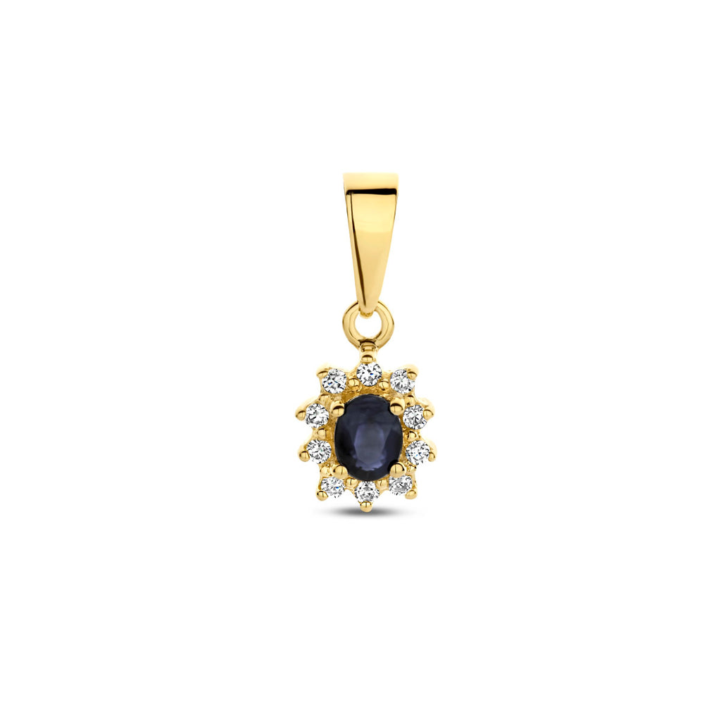 Hanger saffier en zirkonia halo