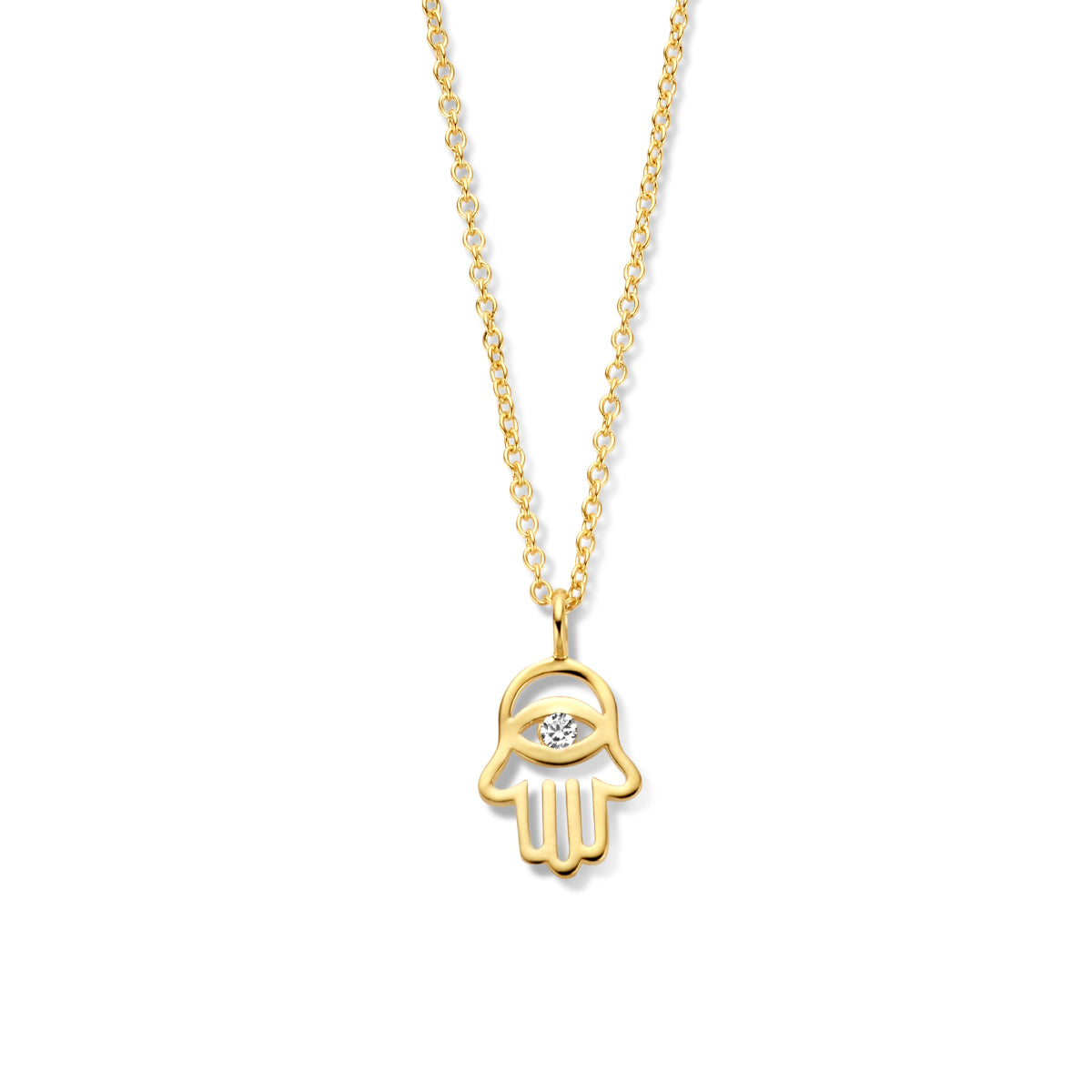 Collier handje van fatima en zirkonia 41 + 4 cm
