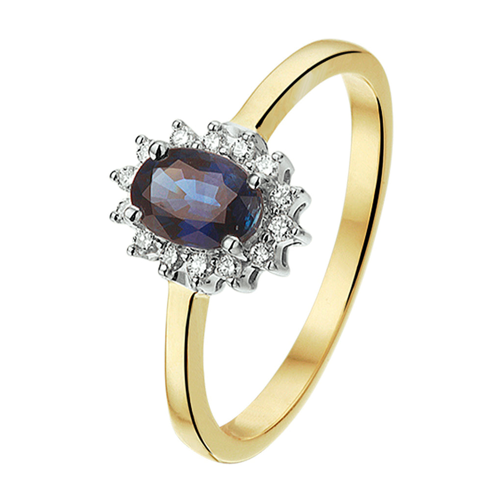Ring saffier en diamant 0.10ct h si halo