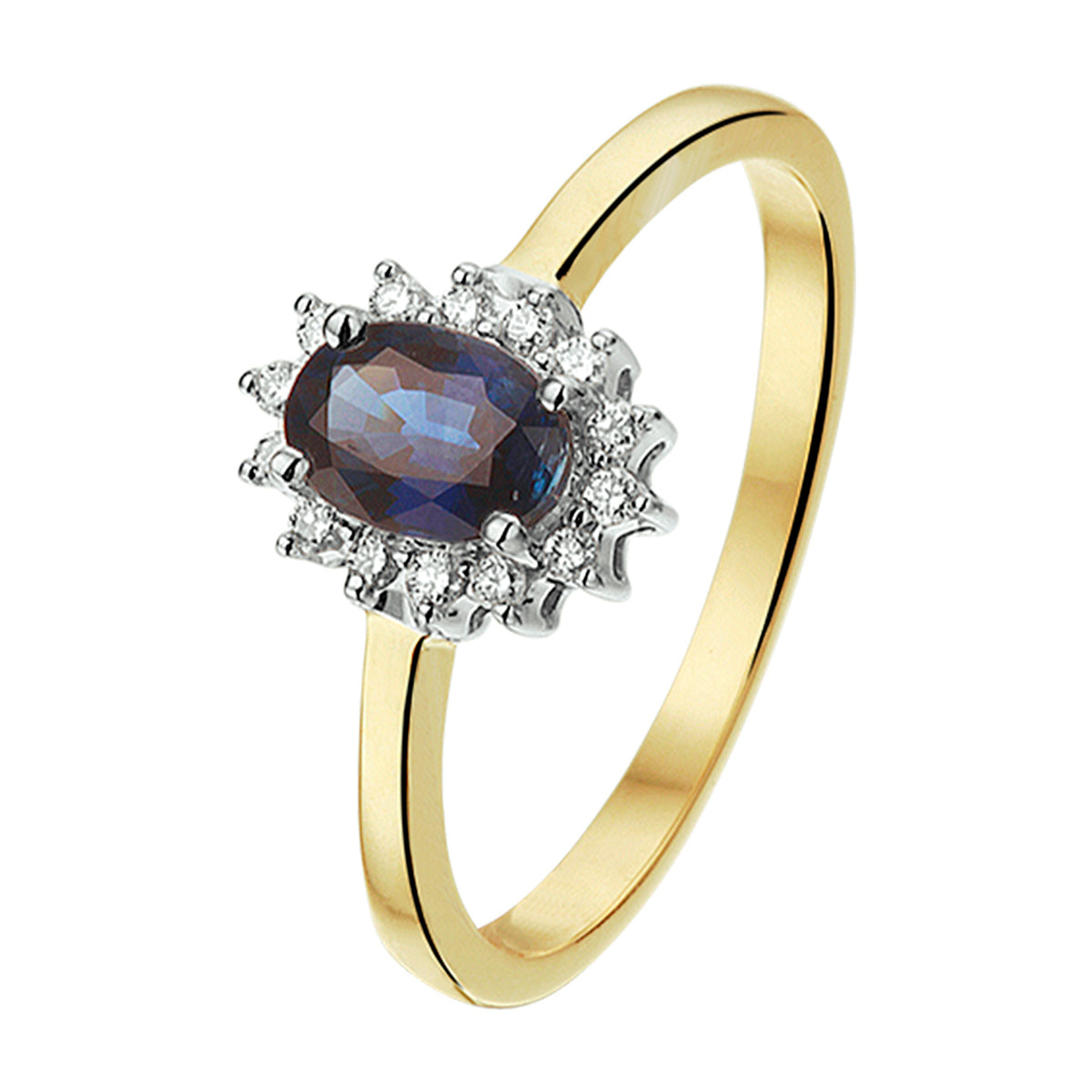 Ring saffier en diamant 0.10ct h si halo