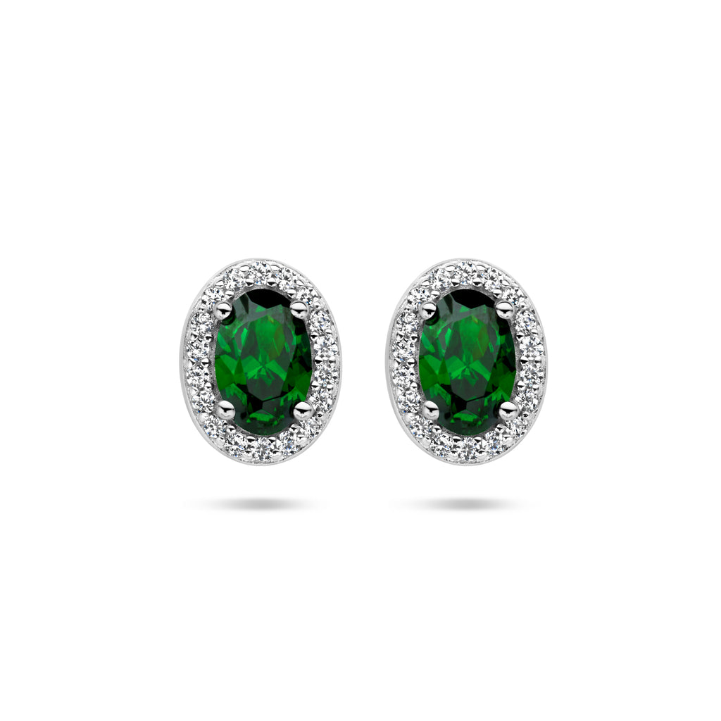 Oorknoppen groen en wit zirkonia halo