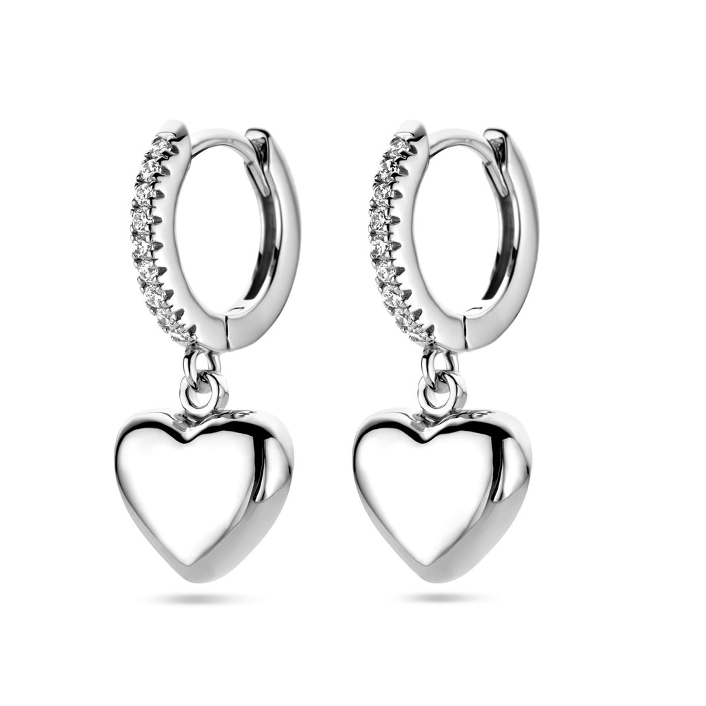 Zilver gerhodineerd hartjes oorringen / creolen