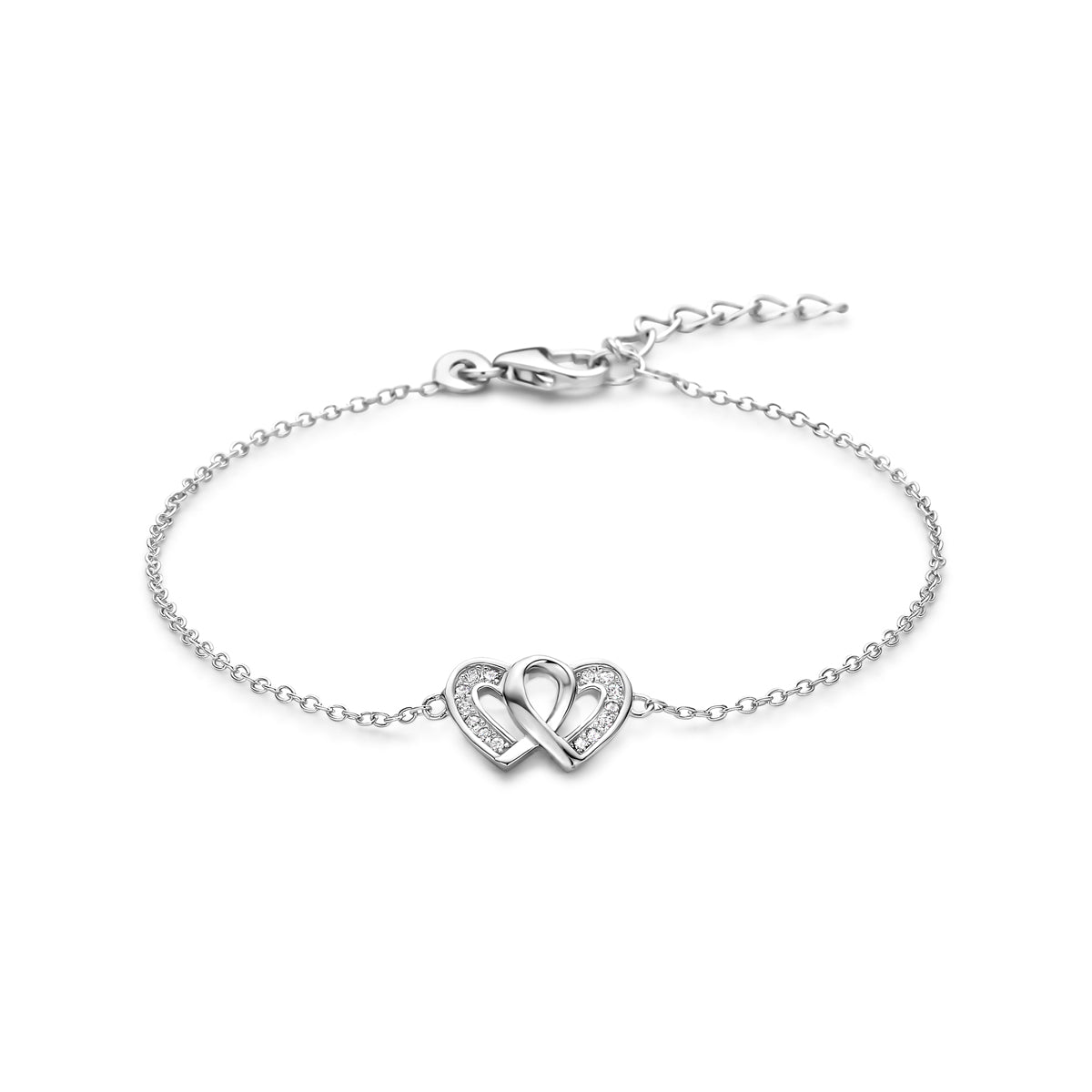 Armband hartjes zirkonia 16.5 + 2.5 cm
