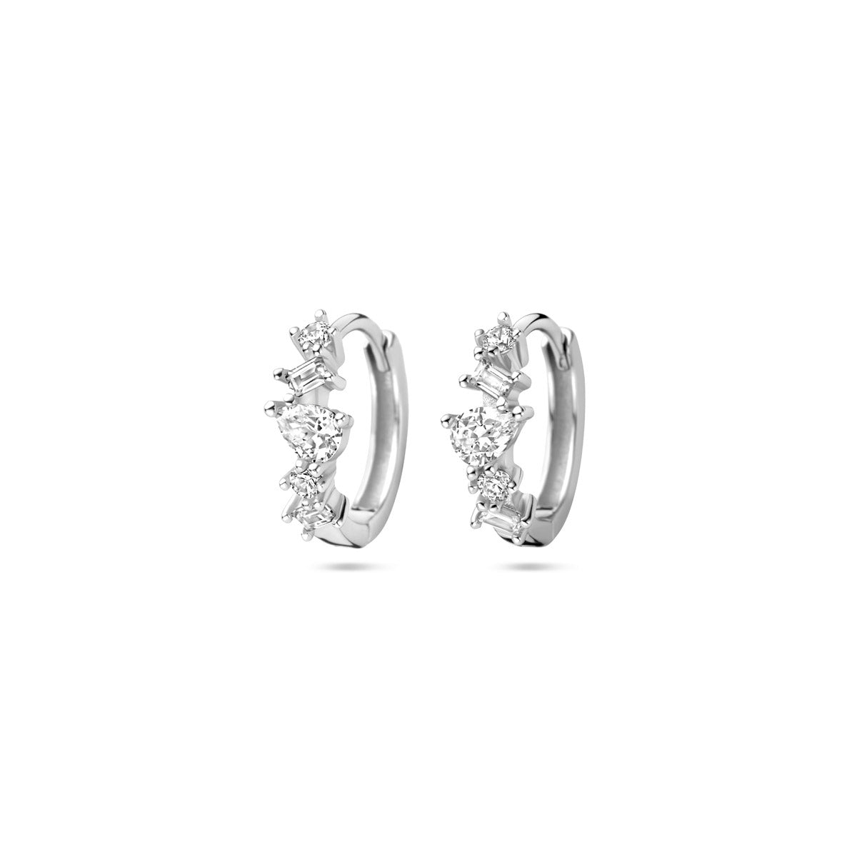 Zilver gerhodineerd klap creolen (scharnier)