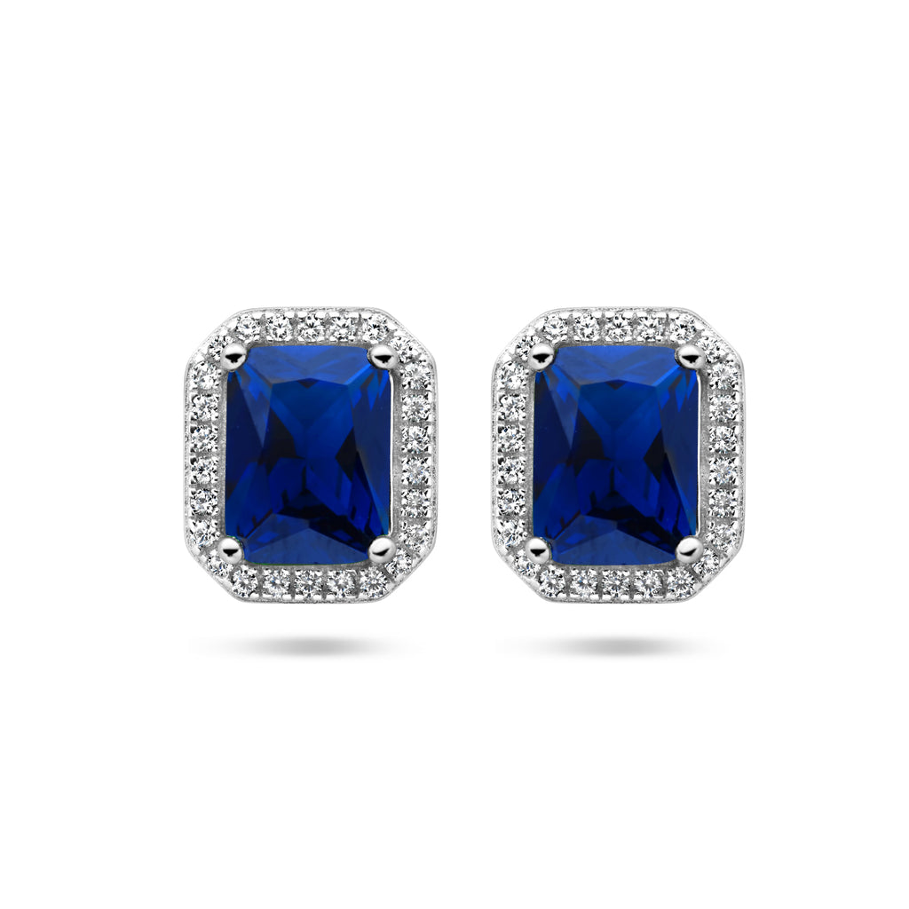 Oorknoppen blauw en wit zirkonia halo