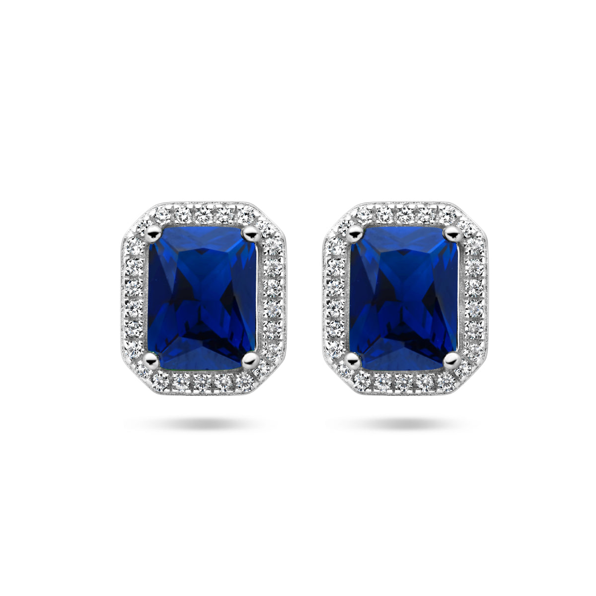 Oorknoppen blauw en wit zirkonia halo