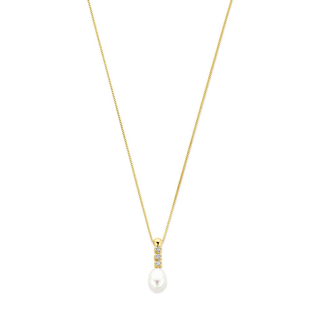 Collier zirkonia en parel 42 - 45 cm