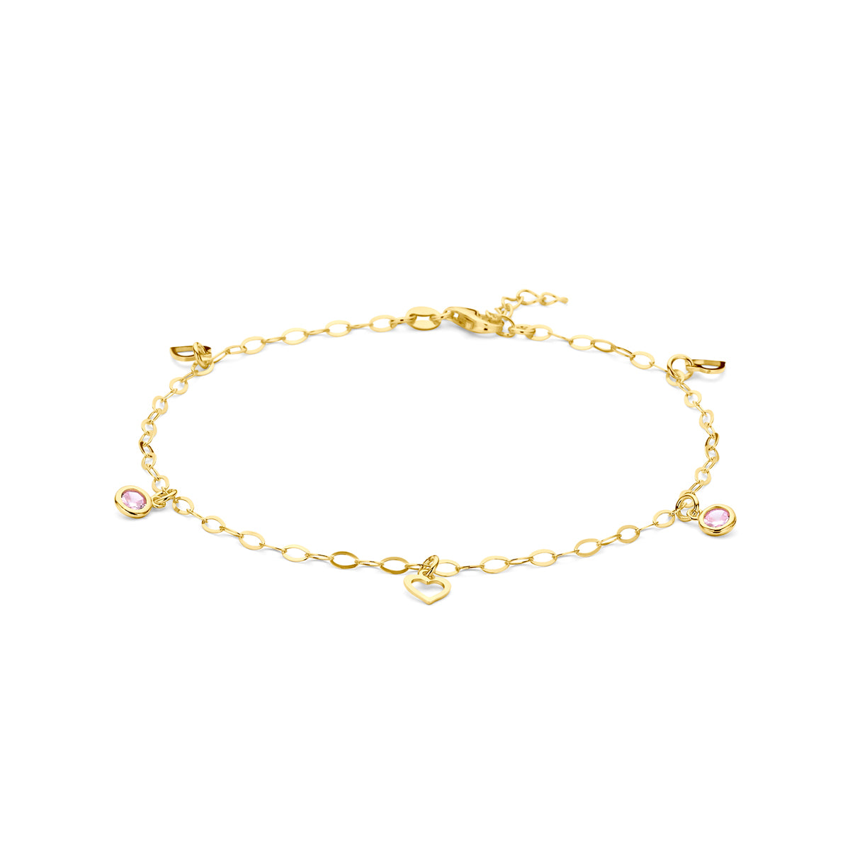 Enkelbandje hart en roze zirkonia 24 + 2 cm 3 micron