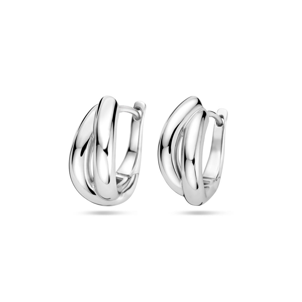 Zilver gerhodineerd klap creolen (scharnier)