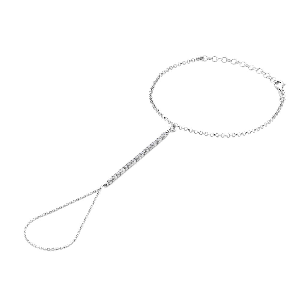 Hand chain Zilver gerhodineerd met zirkonia