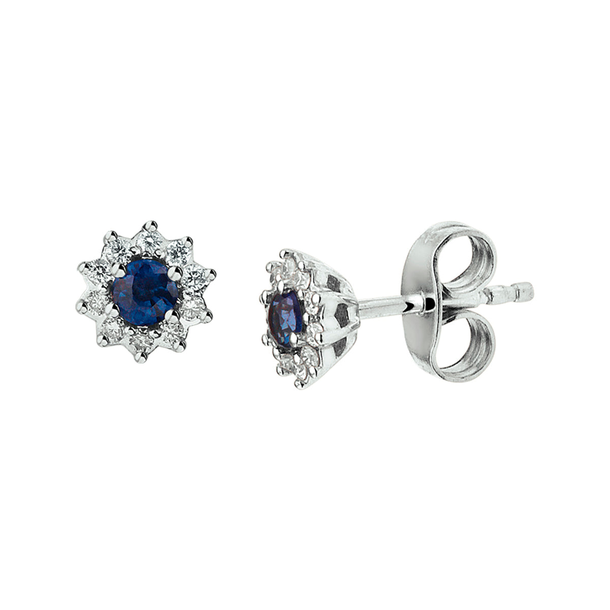 Oorknoppen saffier en diamant 0.11ct (2x0.055ct) h p1 halo