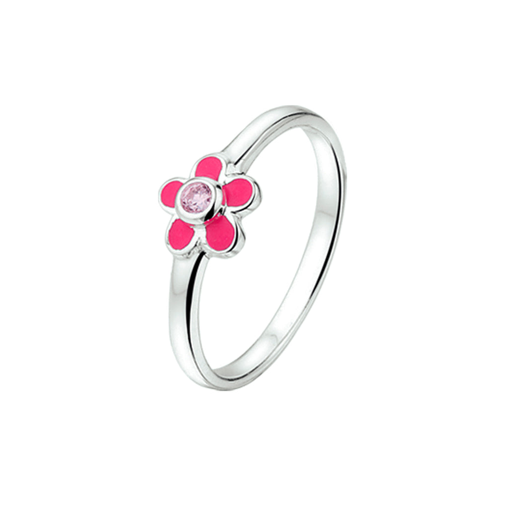 Ring bloem roze zirkonia emaille