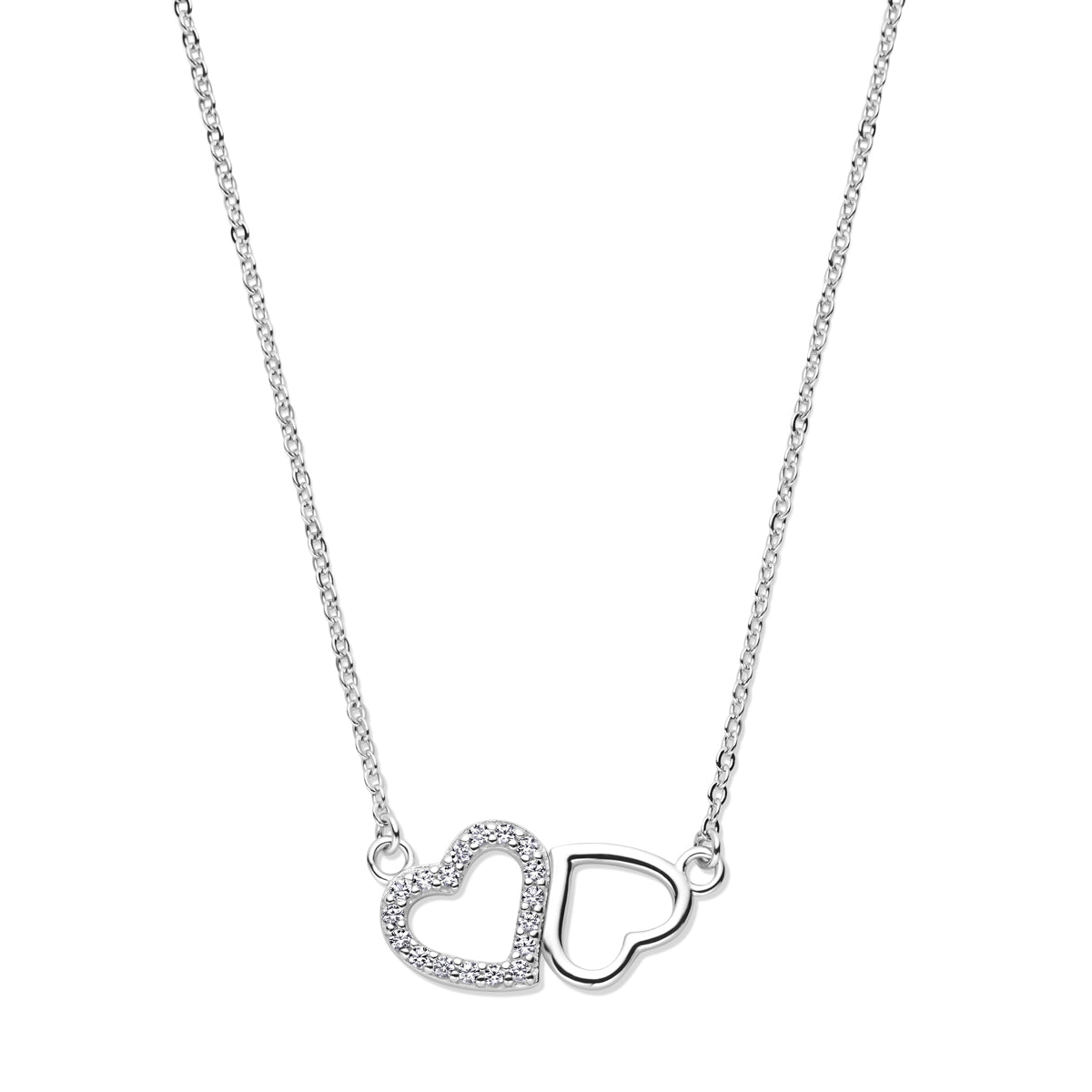 Collier hartjes zirkonia 42 + 3 cm