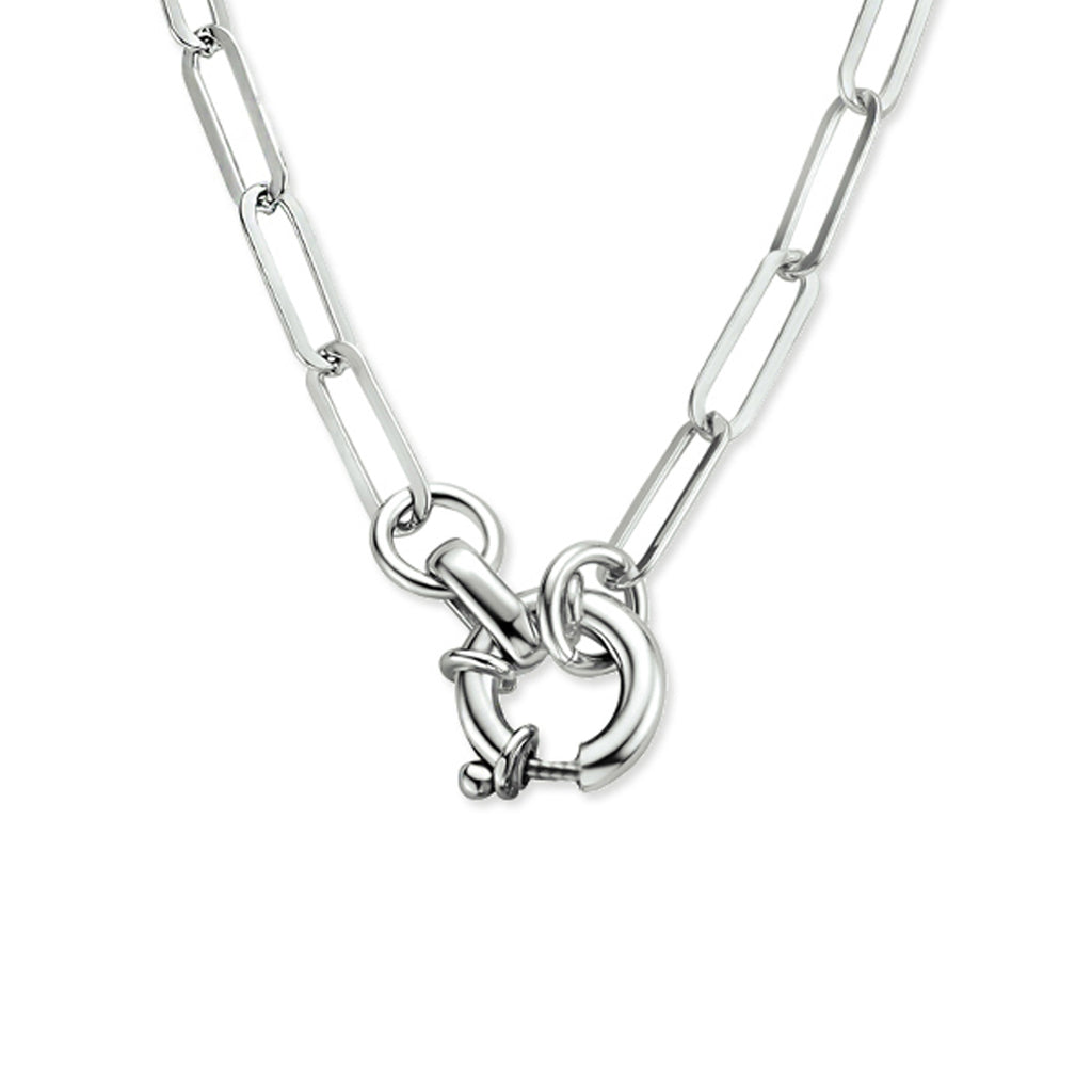 Collier paperclip platte buis 3.8 mm 42 cm met groot springslot