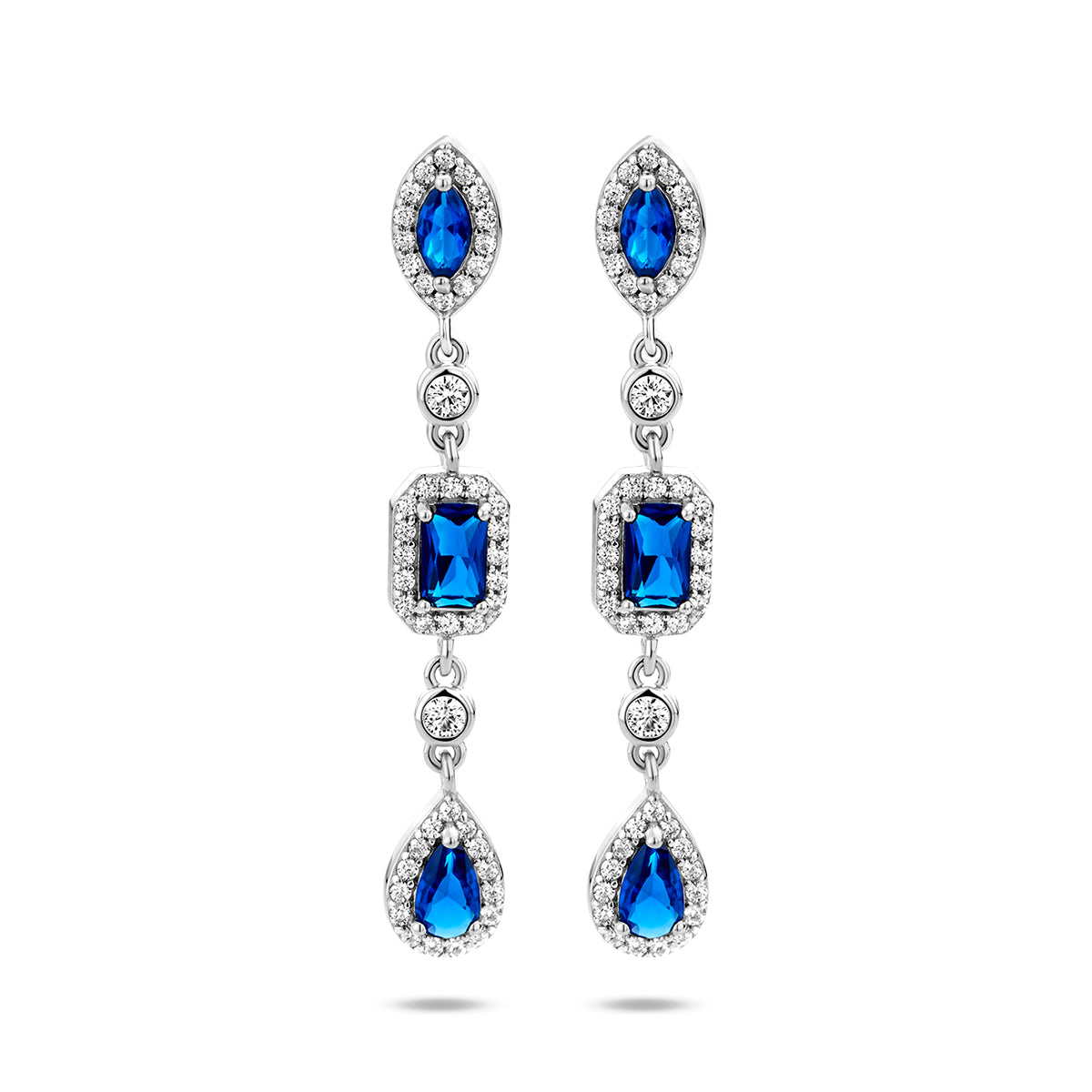 Oorhangers wit en blauw saffier zirkonia