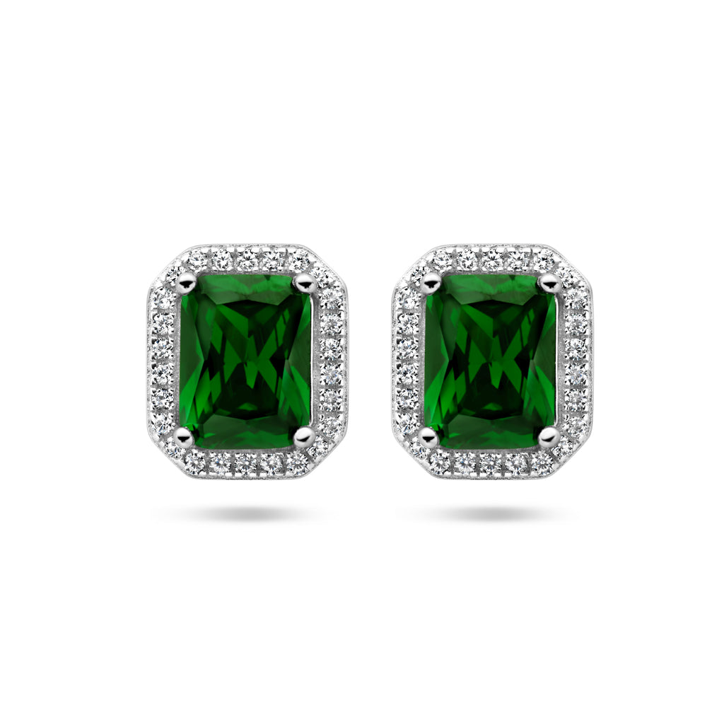 Oorknoppen groen en wit zirkonia halo