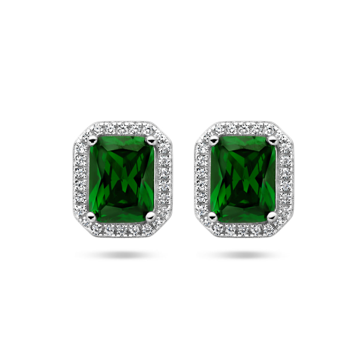 Oorknoppen groen en wit zirkonia halo
